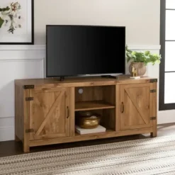 Tv Stands & Media Consoles-Kirkland's Home Barnwood Barn Doors Tv Stand Brown