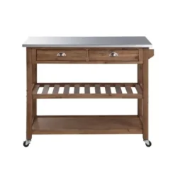 Kitchen Islands & Bar Carts-Kirkland's Home Barnwood Sonoma Stainless Steel Top Kitchen Cart Brown