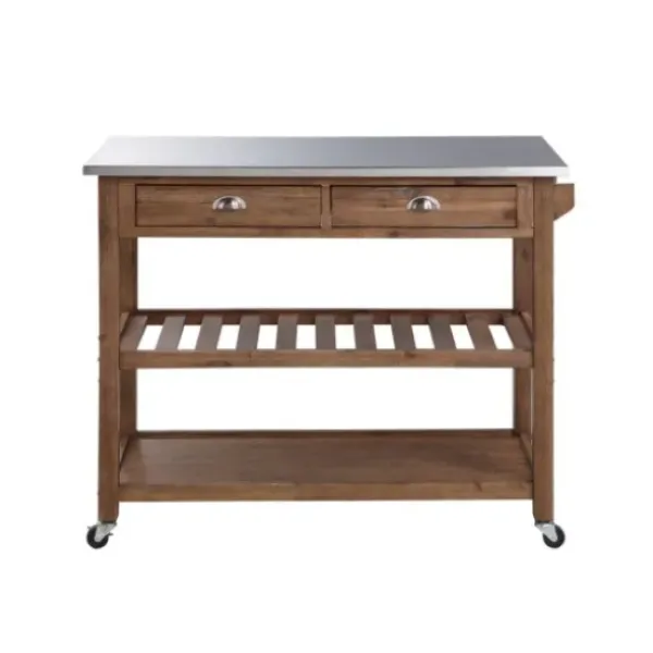 Kitchen Islands & Bar Carts-Kirkland's Home Barnwood Sonoma Stainless Steel Top Kitchen Cart Brown