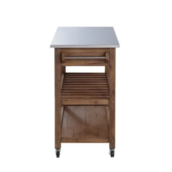 Kitchen Islands & Bar Carts-Kirkland's Home Barnwood Sonoma Stainless Steel Top Kitchen Cart Brown