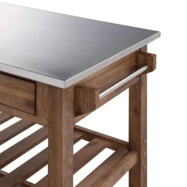 Kitchen Islands & Bar Carts-Kirkland's Home Barnwood Sonoma Stainless Steel Top Kitchen Cart Brown