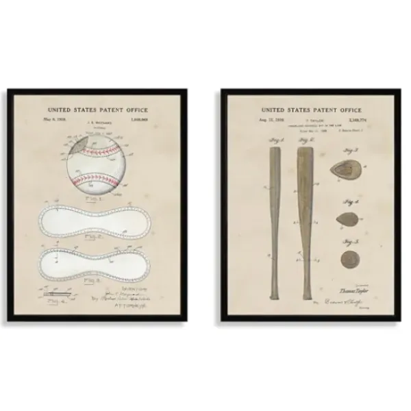 Framed Art-Kirkland's Home Baseball Patents Framed Art Prints, Set Of 2 Tan