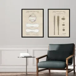Framed Art-Kirkland's Home Baseball Patents Framed Art Prints, Set Of 2 Tan