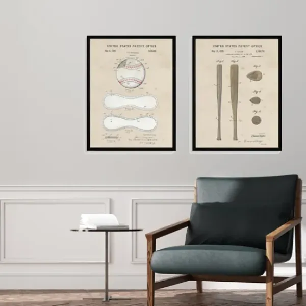 Framed Art-Kirkland's Home Baseball Patents Framed Art Prints, Set Of 2 Tan