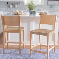 Bar Stools & Counter Height Stools-Kirkland's Home Basketweave Seat Counter Stools, Set Of 2 Tan