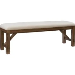Benches & Ottomans-Kirkland's Home Basketweave Upholstered Wood Bench Tan