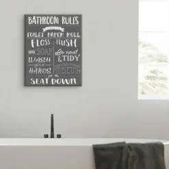 Wall Quotes & Signs-Kirkland's Home Bathroom Rules Wrapped Canvas Art Print Gray