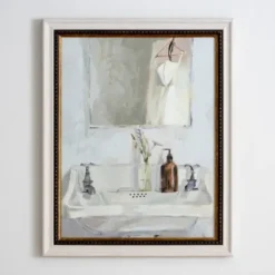 Framed Art-Kirkland's Home Bathroom Scene Framed Art Print White/Gray