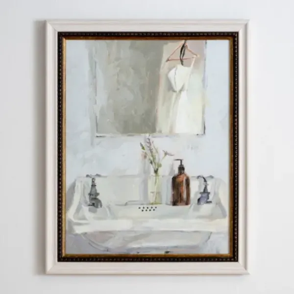 Framed Art-Kirkland's Home Bathroom Scene Framed Art Print White/Gray