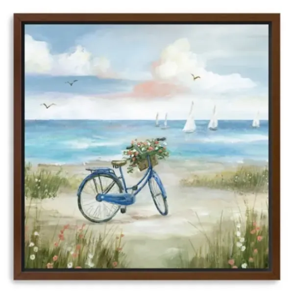 Framed Art-Kirkland's Home Beach Bike Bliss Framed Canvas Art Print Blue/White/Tan
