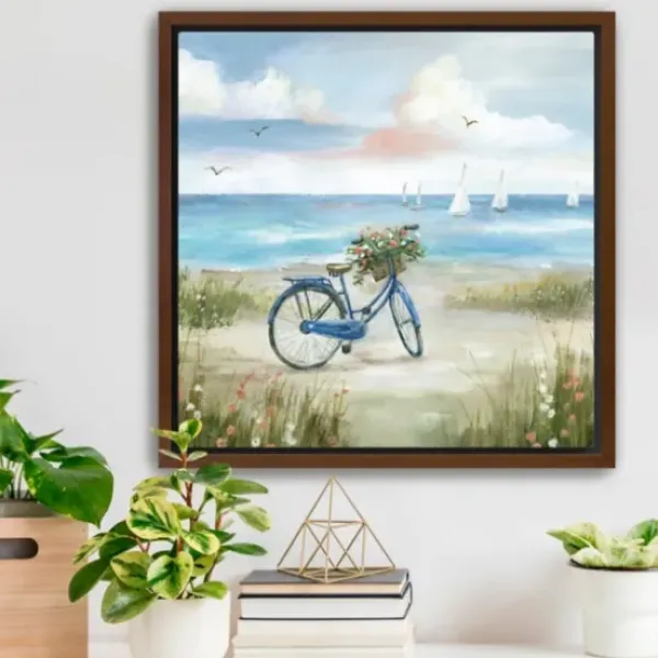 Framed Art-Kirkland's Home Beach Bike Bliss Framed Canvas Art Print Blue/White/Tan