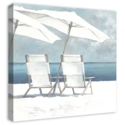Canvas Art-Kirkland's Home Beach Chairs And Umbrella Coastal Canvas Art Print Blue