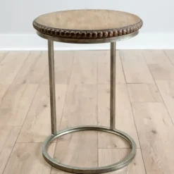 Accent & End Tables-Kirkland's Home Beaded Round Wood C-Table Brown