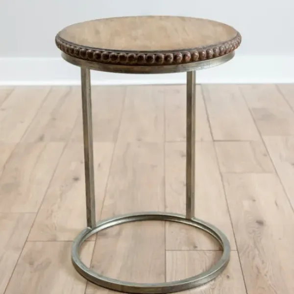 Accent & End Tables-Kirkland's Home Beaded Round Wood C-Table Brown