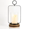 Candle Holders-Kirkland's Home Beaded Trim Wood And Metal Hurricane Brown/Black