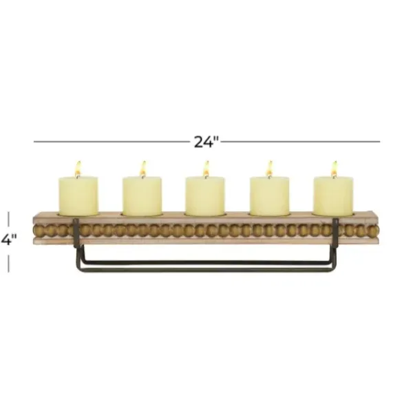 Candle Holders-Kirkland's Home Beaded Wood And Metal Base Candle Holder Brown