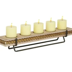 Candle Holders-Kirkland's Home Beaded Wood And Metal Base Candle Holder Brown