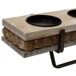 Candle Holders-Kirkland's Home Beaded Wood And Metal Base Candle Holder Brown