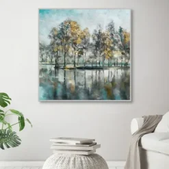 Framed Art-Kirkland's Home Beckoning Tree Grove Framed Canvas Art White/Gray/Yellow
