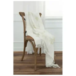 Blankets & Throws-Kirkland's Home Beige And Ivory Woven Stripe Throw Tan/Ivory