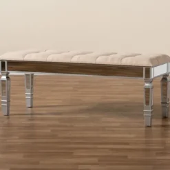 Benches & Ottomans-Kirkland's Home Beige Button Tufted Bench With Mirrored Base Tan