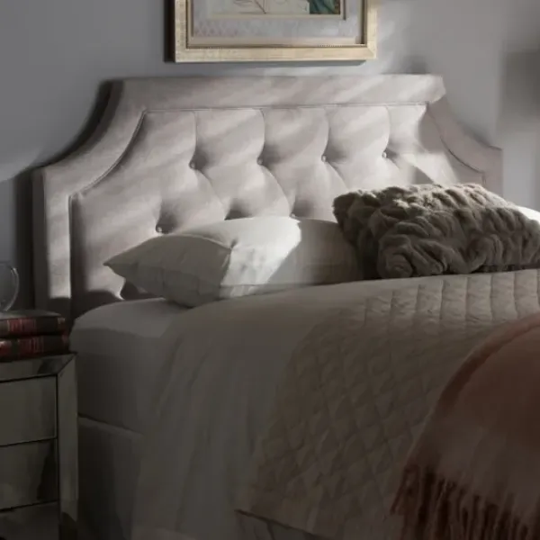 Beds & Headboards-Kirkland's Home Beige Button Tufted Scalloped Queen Headboard Ivory