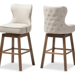 Bar Stools & Counter Height Stools-Kirkland's Home Beige Button Tufted Swivel Bar Stools, Set Of 2 Ivory