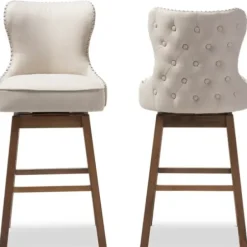 Bar Stools & Counter Height Stools-Kirkland's Home Beige Button Tufted Swivel Bar Stools, Set Of 2 Ivory