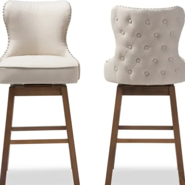 Bar Stools & Counter Height Stools-Kirkland's Home Beige Button Tufted Swivel Bar Stools, Set Of 2 Ivory