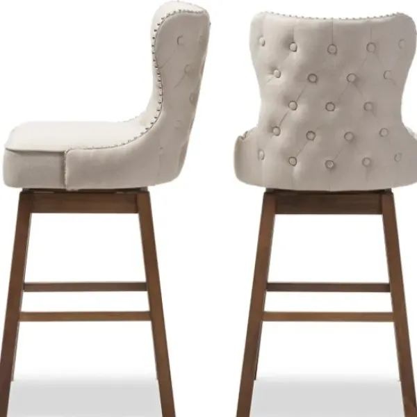 Bar Stools & Counter Height Stools-Kirkland's Home Beige Button Tufted Swivel Bar Stools, Set Of 2 Ivory