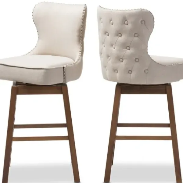 Bar Stools & Counter Height Stools-Kirkland's Home Beige Button Tufted Swivel Bar Stools, Set Of 2 Ivory