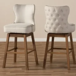 Bar Stools & Counter Height Stools-Kirkland's Home Beige Button Tufted Swivel Bar Stools, Set Of 2 Ivory