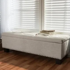 Benches & Ottomans-Kirkland's Home Beige Button-Tufted Upholstered Storage Bench Tan