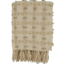 Blankets & Throws-Kirkland's Home Beige Dotted Fringe Throw Blanket Tan