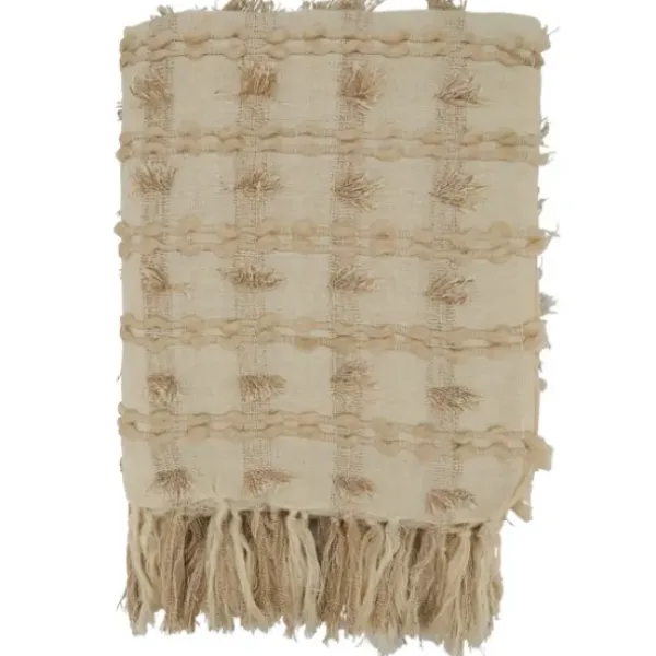 Blankets & Throws-Kirkland's Home Beige Dotted Fringe Throw Blanket Tan