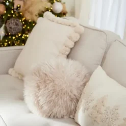 Pillows-Kirkland's Home Beige Faux Fur Sphere Pillow Tan