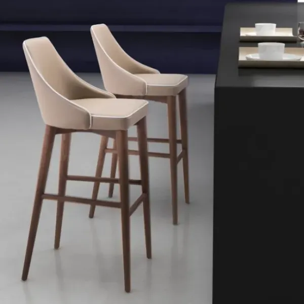 Bar Stools & Counter Height Stools-Kirkland's Home Beige Faux Leather And White Trim Bar Stool Tan