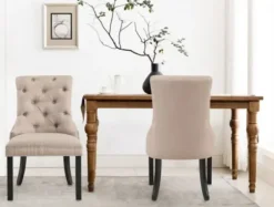 Dining Chairs-Kirkland's Home Beige Hourglass Tufted Dining Chairs, Set Of 2 Tan