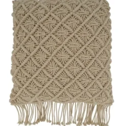 Blankets & Throws-Kirkland's Home Beige Macrame Design Throw Pillow Tan