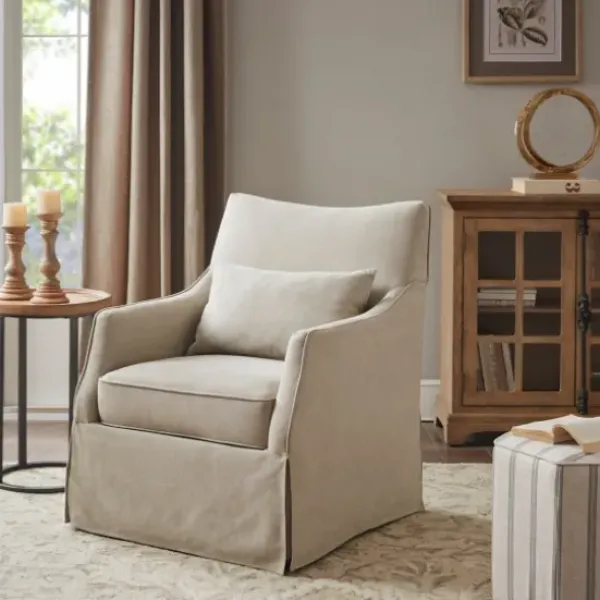 Accent Chairs-Kirkland's Home Beige Martha Stewart Skirted Swivel Accent Chair Ivory