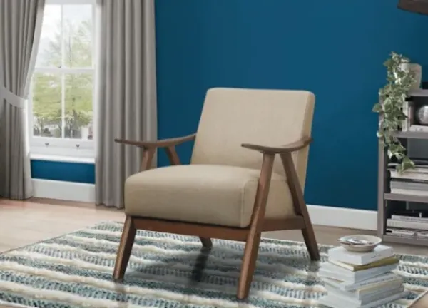 Accent Chairs-Kirkland's Home Beige Mid-Century Hazel Wood Frame Accent Chair Tan