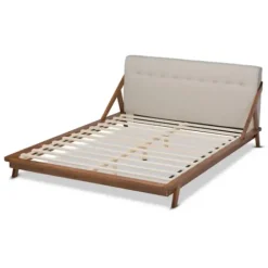 Beds & Headboards-Kirkland's Home Beige Tufted And Natural Walnut Full Platform Bed Tan