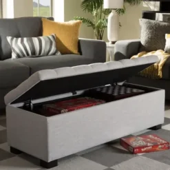 Benches & Ottomans-Kirkland's Home Beige Tufted Contemporary Storage Bench Tan/Gray