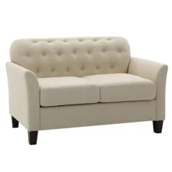 Sofas & Loveseats-Kirkland's Home Beige Upholstered Button Tufted Loveseat Tan