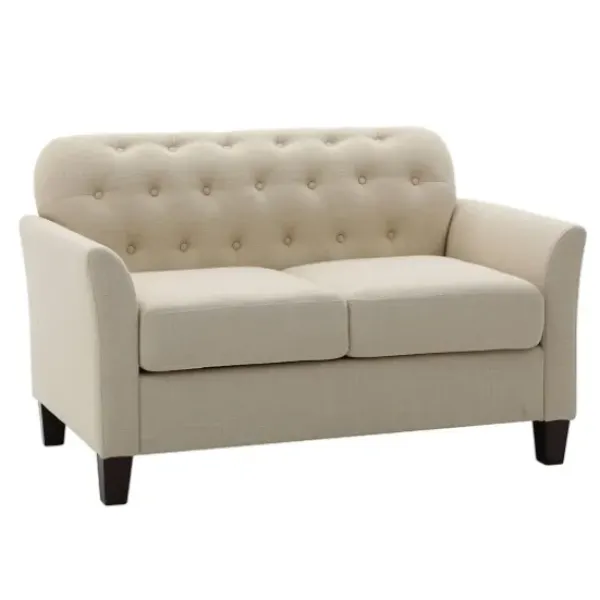 Sofas & Loveseats-Kirkland's Home Beige Upholstered Button Tufted Loveseat Tan