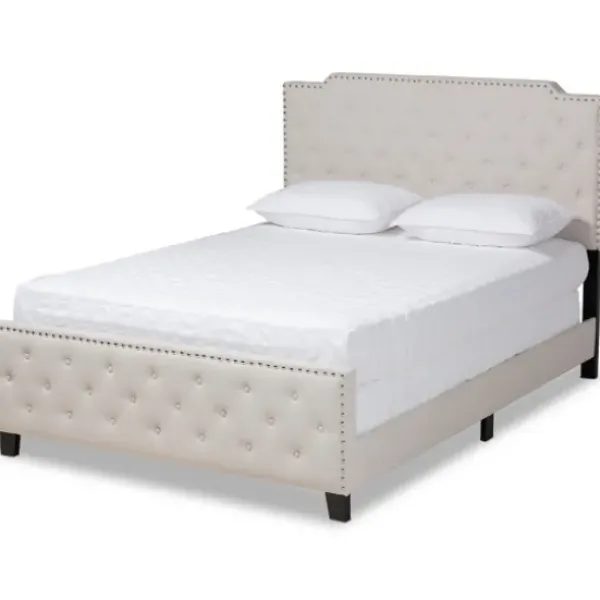 Beds & Headboards-Kirkland's Home Beige Upholstered Button Tufted King Panel Bed Ivory