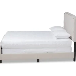 Beds & Headboards-Kirkland's Home Beige Upholstered Button Tufted King Panel Bed Ivory
