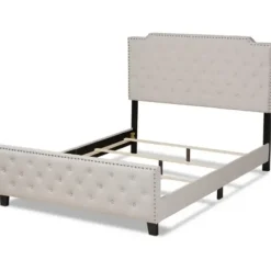 Beds & Headboards-Kirkland's Home Beige Upholstered Button Tufted King Panel Bed Ivory