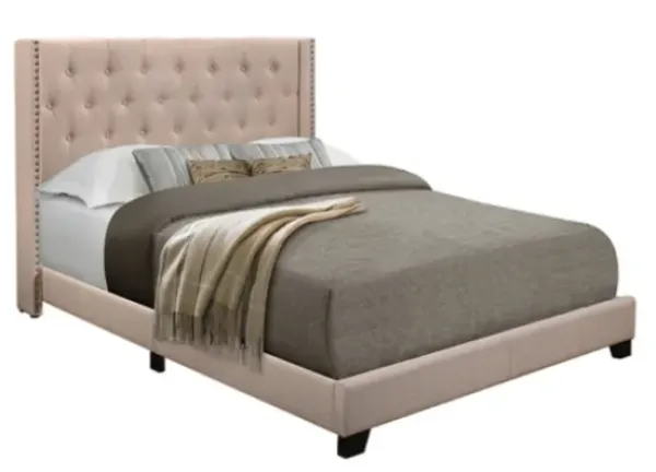 Beds & Headboards-Kirkland's Home Beige Upholstered Button Tufted Wing Queen Bed Tan
