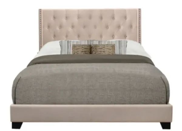 Beds & Headboards-Kirkland's Home Beige Upholstered Button Tufted Wing Queen Bed Tan